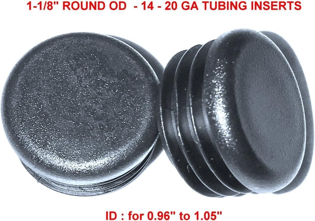 Plugs for round tubing (Pack of 8) - 1 1/8&quot; (14-20 Ga - 0.96&quot;-1.05&quot; ID) Round Black Plastic Tubing Plug, 1 1/8 Inch End Caps - Steel Furniture/Fencing Post Pipe Insert | End Caps for Fitness Equipment.