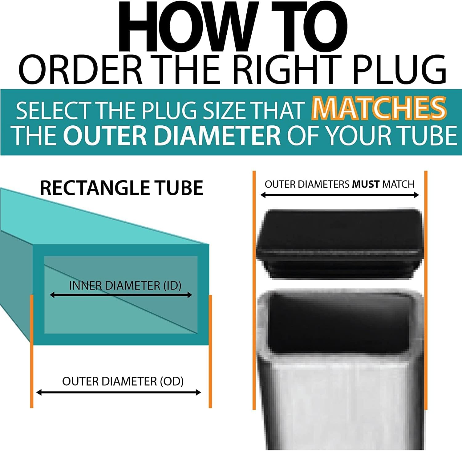 Caplugs Plastic Plug for Rectangular Tubing. RER-2X3-10-14, PE-LD, Hole Width 2" Hole Length 3" Wall Thickness 10-14 Ga. (.134-.083)", Black (Pack of 10)