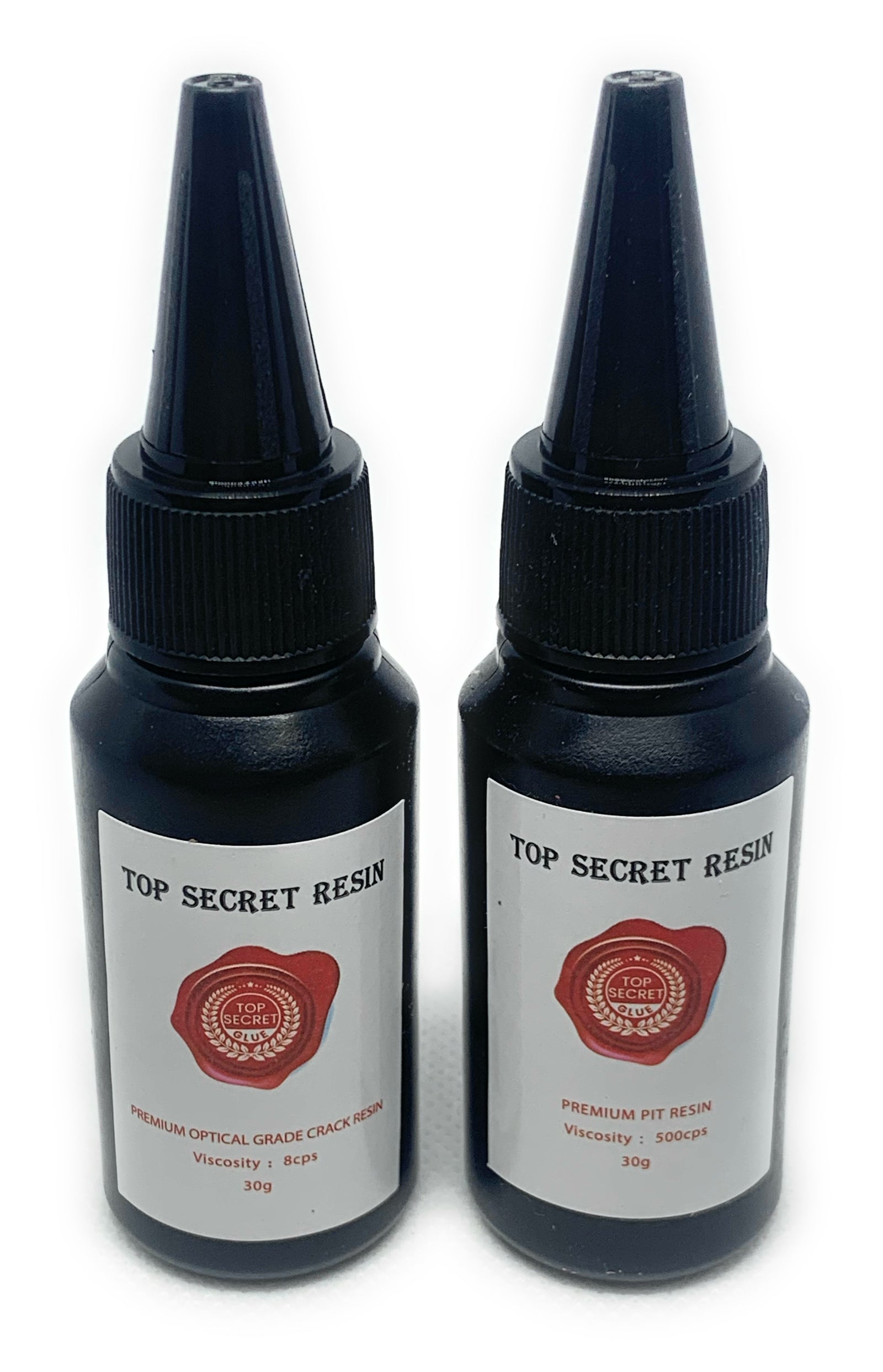 Top Secret UV Windshield Repair Resin (PIT REPAIR RESIN) and (CRACK REPAIR RESIN)one 30G bottle each